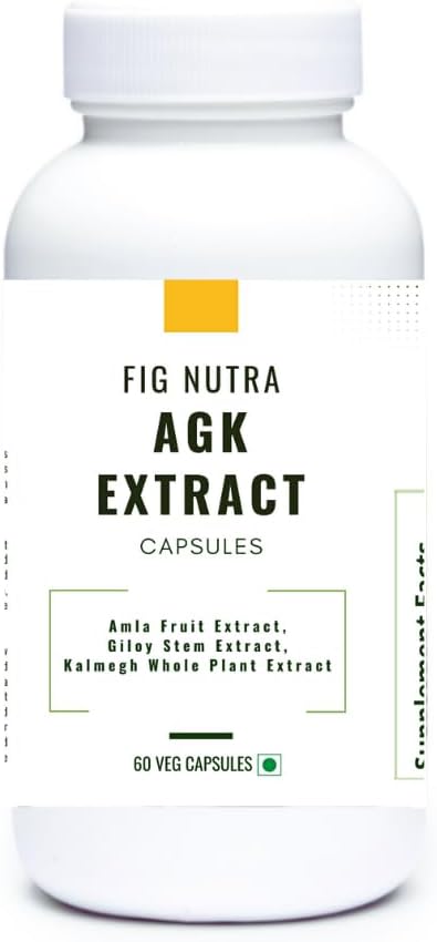FiG Nutra’s AGK Extract Capsules | Herbal Immune Support Supplement | Amla, Giloy, Kalmegh Extracts Blend | 60 Veg Capsules