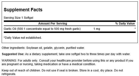 Swanson Garlic Oil Equivalent to 500 Milligrams 250 Sgels