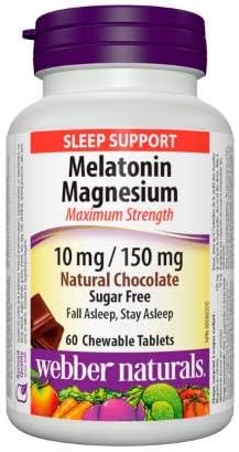 Webber Naturals Melatonin Magnesium 10 mg/150 mg · Maximum Strength , Natural Chocolate, 60 chewable Tablets