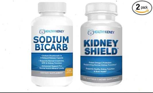 Kidney Shield Omega-3 Fish Oil & Sodium Bicarb 2 Pack Bundle Support Normal Kidney Function & Acid Levels