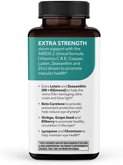 Visibili-T Extra Strength with AREDS 2 Formula - Vitamin Supplement for Eye Health & Vision Support - Lutein, Zeaxanthin, Chromium, Carrot, Bilberry, Grape Seed Extract & Ginkgo Biloba - 60 Capsules
