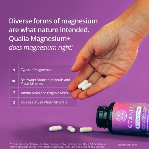QUALIA MAGNESIUM+ | Doctor-Formulated Premium Magnesium Formula | High Bioavailability From 9 Forms Of Magnesium & 70+ Minerals | Relax Mood, Calm Nervous System, Muscle Relaxation & Exercise Recovery