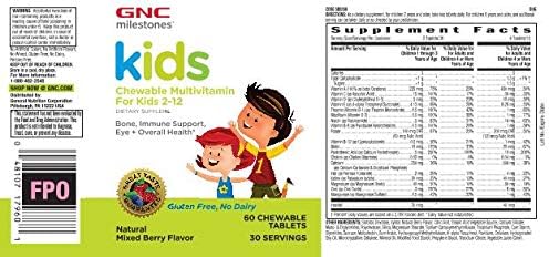GNC Milestones Kids Chewable Multivitamin for Kids 2-12, 60 Chewable Tablets, Supports Bones, Immune System, Eyes and Overall Health