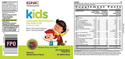 GNC Milestones Kids Chewable Multivitamin for Kids 2-12, 60 Chewable Tablets, Supports Bones, Immune System, Eyes and Overall Health
