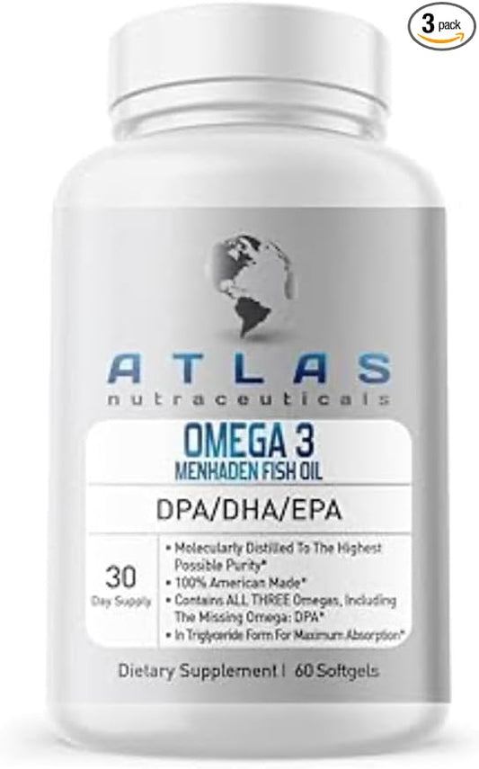 Atlas Nutraceuticals-Atlantic Caught Menhaden Fish Oil-Omega 3-2400mg, Burpless, Made in The USA, DPA/DHA/EPA-60 Softgels (1)