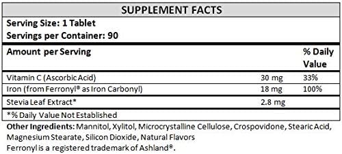Chewable Iron Supplement for Women/Men(Carbonyl Iron 18 mg with Vitamin C 30 mg) Tablet in Orange Flavor 90 Count (1)