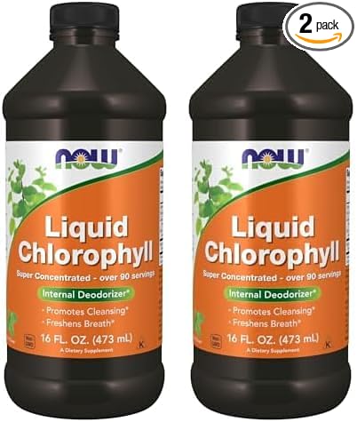 NOW Supplements, Liquid Chlorophyll, Super Concentrated, Internal Deodorizer*,Boost Energy, Mint Flavor, 16-Ounce (Pack of 2)