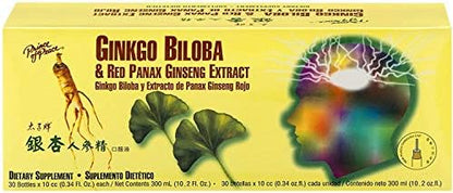 Prince Of Peace Ginkgo Biloba & Red Panax Ginseng Extract, 0.34 fl. oz. Each – Ginkgo Biloba Supplement – Chinese Red Panax Ginseng Extract – Supports Overall Well-Being - 2 Pack - 60 Bottles
