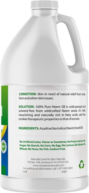 Best Naturals 100% Pure Neem Oil, 100% Cold Pressed and Unrefined - 68 OZ (2000 ML)