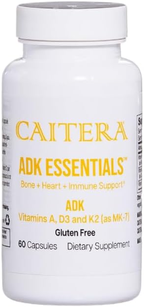 ADK Essentials | Vitamin A, D, K (as MK-7) Dietary Supplement for Bone + Heart + Immunity | Supports Bone Density/Integrity; Calcium Utilization; and Cardiovascular System | Vegan 60 Capsules