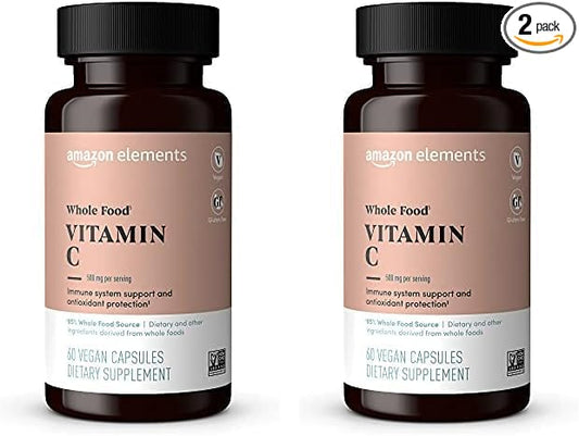 Amazon Elements Whole Food Vitamin C, 60 Capsules (Pack of 2)