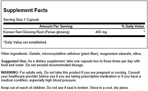 Swanson Full-Spectrum Korean Red Ginseng Root 400 Milligrams 90 Capsules (2 Pack)