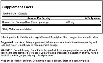 Swanson Full-Spectrum Korean Red Ginseng Root 400 Milligrams 90 Capsules (2 Pack)
