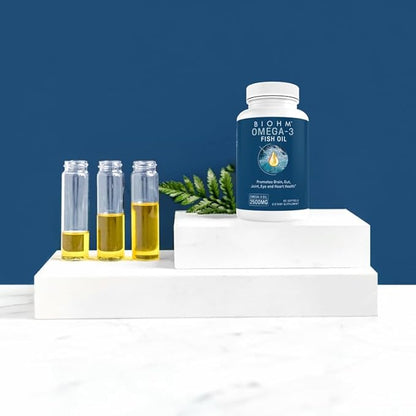 BIOHM Omega-3 Fish Oil (2500mg, 60 Softgels) High Potency 860mg EPA & 630mg DHA, Omega 3 Fatty Acid Supplements to Support Brain, Joint, Eye, Liver & Gut Health, Sustainably Sourced