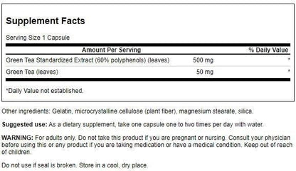 Swanson Green Tea Extract 500 Milligrams 60 Capsules