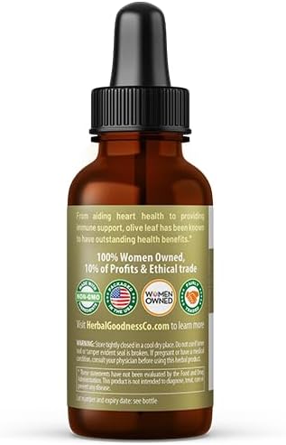 Herbal Goodness Olive Leaf Extract Liquid 1oz - for Immune Boost, Cadiovascular Support, Cognitive Wellbeing, Improved Skin Health and Digestive Comfort with Antioxidants - 1 Bottle