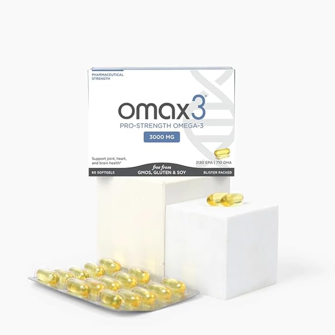 Omax3 Pro-Strength Ultra-Pure Omega-3 Fish Oil - 1000 mg - Maximum Professional Joint & Muscle Support - EPA DHA - NSF Certified - 60/per Softgel Blister (Pack of 2)
