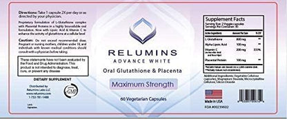 Relumins Advanced White Oral Glutathione Brightening Formula Capsules- Max Strength New with Rose HIPS - 60 Capsules