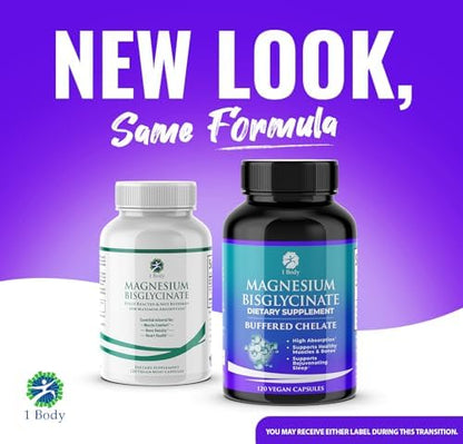 Magnesium Bisglycinate Chelate 2 Pack - Reduce Muscle Cramps and Improve Sleep Maximum Absorption with no Laxative Effects 100% Chelated 44 mg of Pure Magnesium Bisglycinate Per Capsule