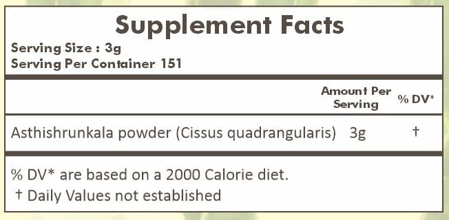 HERBAL HILLS Asthishrunkala Powder Cissus Quadrangularis | 16 oz (454 GMS)