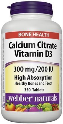 Webber Naturals Calcium Citrate Vitamin D3, 300mg / 200IU High Absorption, 350 Tablets