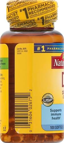 Nature Made Vitamin D3 1000 IU (25 mcg), Dietary Supplement for Bone, Teeth, Muscle and Immune Health Support, 100 Softgels, 100 Day Supply