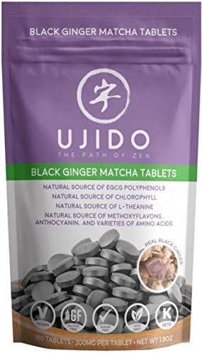 Ujido Black Ginger Matcha Tablets, 180 Tablets – Japanese Matcha Powder – Thai Black Ginger – Hand-Picked Green Tea Leaf Powder – Antioxidant Superfood – Natural Caffeine, Chlorophyll, & EGCG