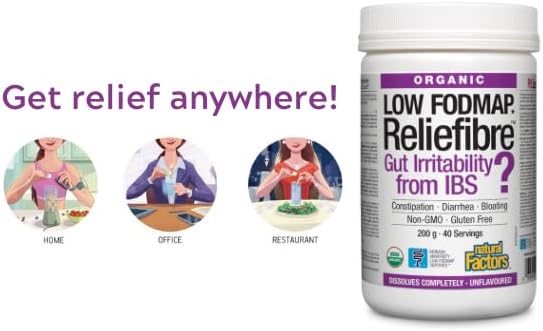 Natural Factors Organic Low FODMAP Reliefiber, Digestive Fiber Powder, Unflavored, 5.3 Oz