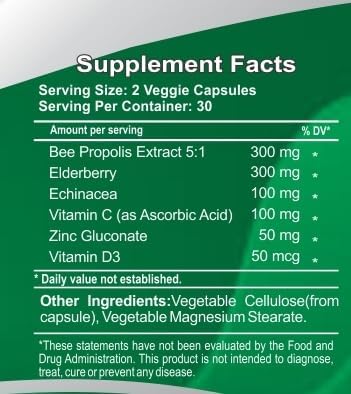 Propolis Extract Organic Elderberry with Echinacea, Vitamin D3, Vitamin C and Zinc. Elderberry Immune Support Supplement with Bee Propolis. Daily Immune Booster. Propolis and Elderberry Fusion