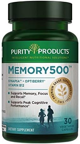 Purity Products Memory500 Bacopa monniera/Brahmi Elite Nootropic Complex - Supports Peak Cognitive Performance*, Increased Learning Speed* and Healthy Memory & Recall* - 30 Vegetarian Caps