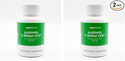 Amazon Basics Probiotic 5 Billion CFU, 8 Probiotic strains with 60 mg Prebiotic Blend, 60 Count Vegetarian Capsules, 2 Month Supply, Supports Healthy Digestion (Previously Solimo) (Pack of 2)