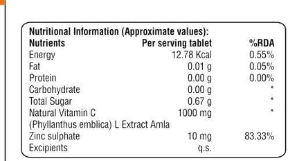 Vitamin C 1000 mg with Zinc- Antioxidants - Immune Support - 20 Effervescent Tablets - Orange Flavour