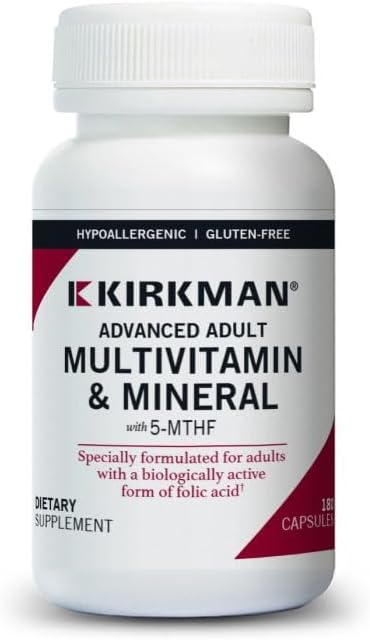 Kirkman - Advanced Adult Multivitamin & Mineral with 5-MTHF - 180 Capsules - Potent Broad Spectrum Vitamin/Mineral Supplement - Supports Cell Turnover - Hypoallergenic