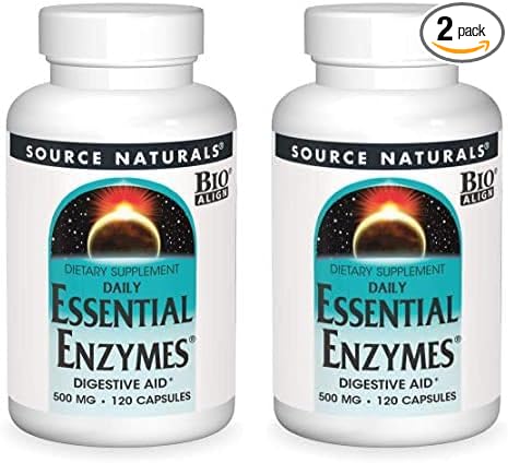 Source Naturals Essential Enzymes 500mg Bio-Aligned Multiple Supplement Herbal Defense for Digestion, Gas & Constipation Relief - Strong Immune System Support - 120 Capsules (Pack of 2)