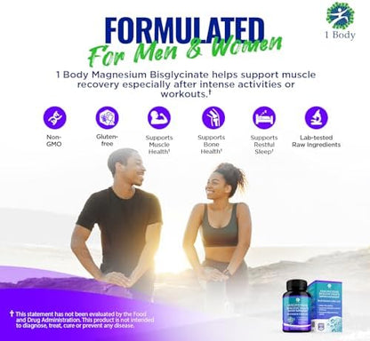 Magnesium Bisglycinate Chelate 2 Pack - Reduce Muscle Cramps and Improve Sleep Maximum Absorption with no Laxative Effects 100% Chelated 44 mg of Pure Magnesium Bisglycinate Per Capsule