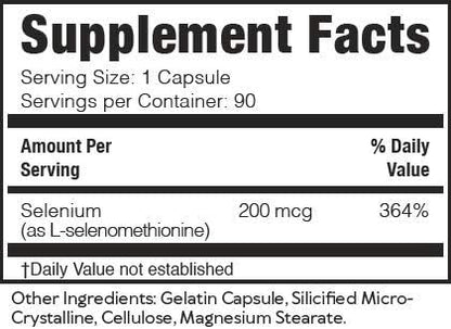 Brain Basics Ultra-Pure Selenomethionine - Proper Thyroid Function and Immune System Support - 200 mcg Most Bioavailable Selenium - 90 Servings