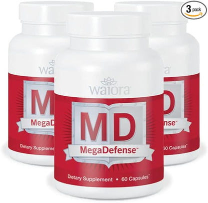 Waiora MegaDefense Mushroom Capsules (3 Bottles), Supplement for Daily Wellness, 6 Mushroom Supplement: Reishi, Turkey Tail, Cordyceps, Maitake, Agaricus & Shiitake, Non-GMO (60 Veggie Caps)