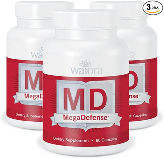 Waiora MegaDefense Mushroom Capsules (3 Bottles), Supplement for Daily Wellness, 6 Mushroom Supplement: Reishi, Turkey Tail, Cordyceps, Maitake, Agaricus & Shiitake, Non-GMO (60 Veggie Caps)