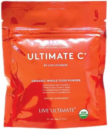 Live Ultimate Ultimate C 30 Day Pouch Organic Whole Food Vitamin C Powder, 13 Superberries & Superfruits, Non-GMO, Vegan, Gluten-Free