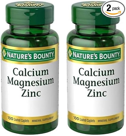 Nature's Bounty Calcium Magnesium & Zinc Caplets, Immune & Supporting Bone Health, 100 Count (Pack of 2)