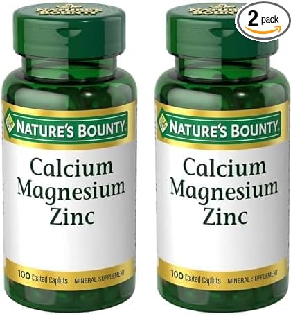 Nature's Bounty Calcium Magnesium & Zinc Caplets, Immune & Supporting Bone Health, 100 Count (Pack of 2)