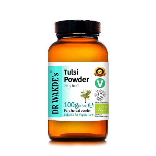 DR WAKDE'S Tulsi Powder (Holy basil | Ocimum sanctum) - 100g (3.5oz) | Pure, Raw & Dried Powder | Natural Aroma and Freshness | Fine Powder | Vegan | Premium Grade | Nothing Added, Nothing Removed