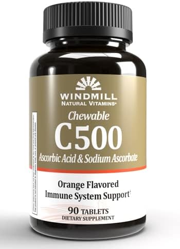 Windmill Health Products Chewable Vitamin C-500, Immune System Support, Potent Antioxidants, 90 Tablets, 90 Count