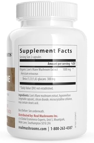 Lions Mane Mushroom Cognition (120 Capsules) Lions Mane Mushroom Powder Extract Capsules | Brain Supplement, Brain Vitamins, Focus Supplement