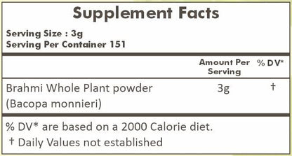 HERBAL HILLS Brahmi Powder Bacopa Monnieri Hair Care 454 GMS | 16 oz Pack of 1