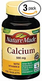 Nature Made Calcium, 500 mg, With Vitamin D, Tablets, 130 Count (Pack of 3)
