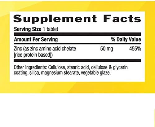 Country Life Chelated Zinc 50 mg - Certified Gluten-Free & Vegan Immune Support Supplement, Enhances Zinc Absorption, Supports Body’s Protein Production & Cellular Health, 100 Vegetarian Tablets