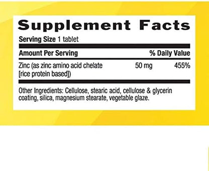Country Life Chelated Zinc 50 mg - Certified Gluten-Free & Vegan Immune Support Supplement, Enhances Zinc Absorption, Supports Body’s Protein Production & Cellular Health, 100 Vegetarian Tablets