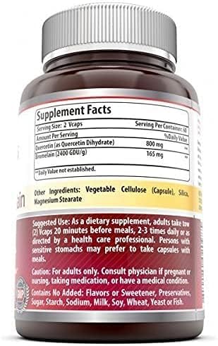 Amazing Formulas Quercetin 800mg with Bromelain 165mg, 120 Veggie Capsules Supplement (Pack of 2) - Non-GMO - Gluten Free - Supports Overall Health & Well Being