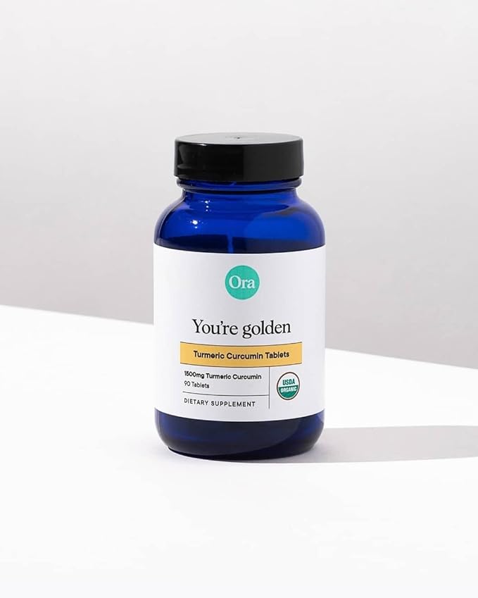 Ora Organic Turmeric Curcumin with Piperine - Pure Extracts for Joint Stress and Cardiovascular Health, Support Healthy Cognitive Function, No Filler Ingredients - 90 Vegan Tablets, 1 Month Supply